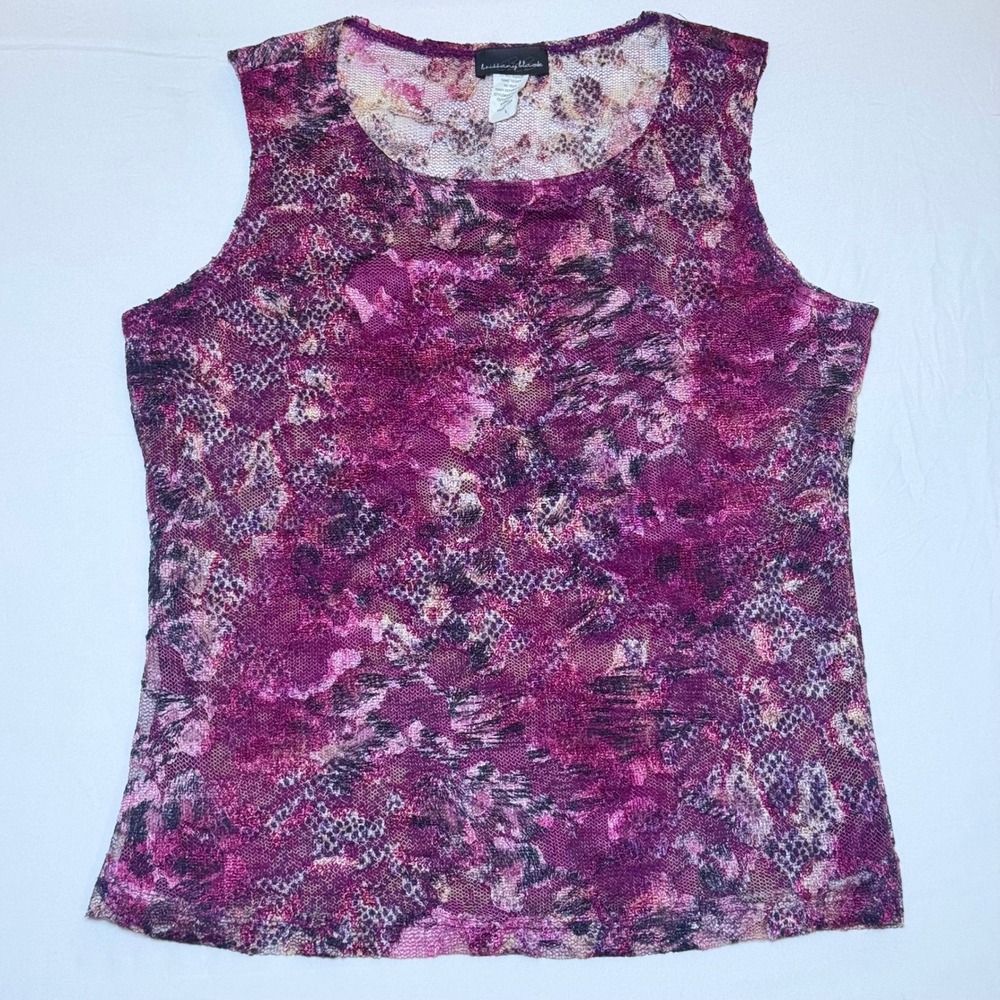 Y2K Vintage Mesh Lace Tank Top Large Purple Magenta Snake Print Indie Sleaze